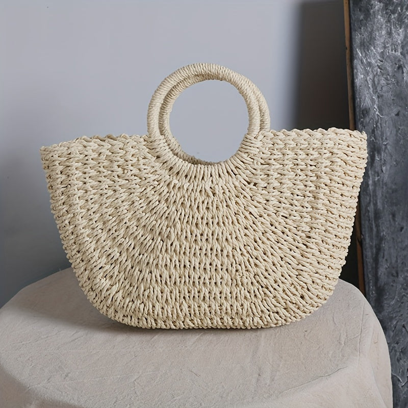 Inès | Sac en paille tressée en forme de demi-lune