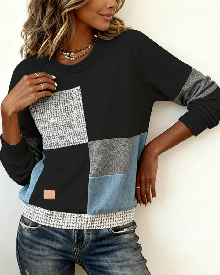 Sidonie | Sweatshirt décontracté à col rond en contraste de couleurs