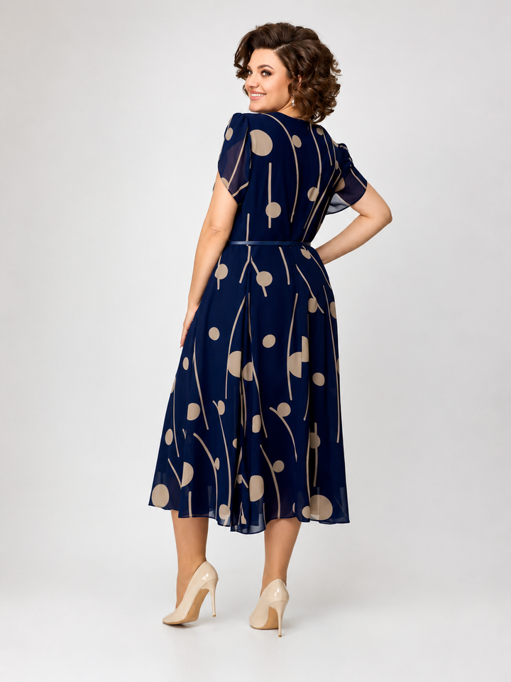 Lucie | Robe midi à pois bleu marine