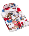 Blanc avec motif de fleurs rouges et bleues