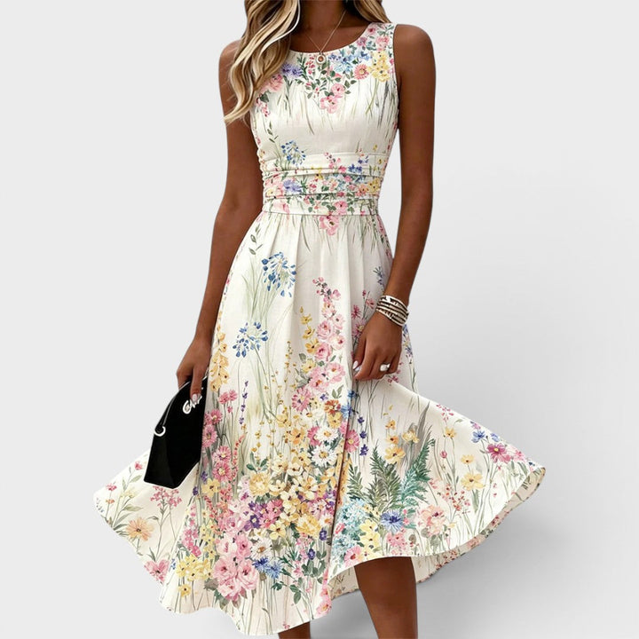 Paige | Robe Midi Fleurie Sans Manches