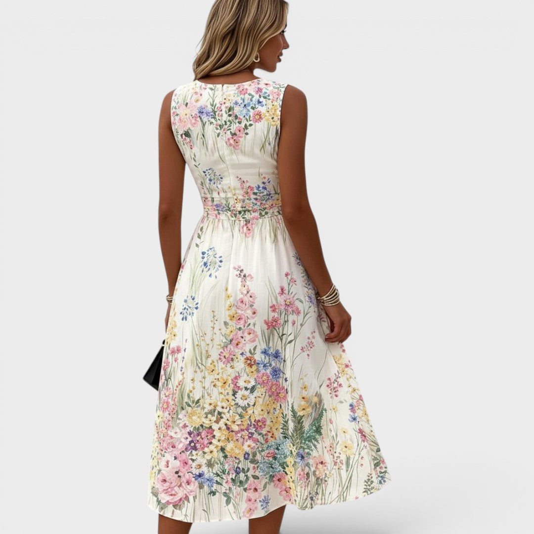 Paige | Robe Midi Fleurie Sans Manches