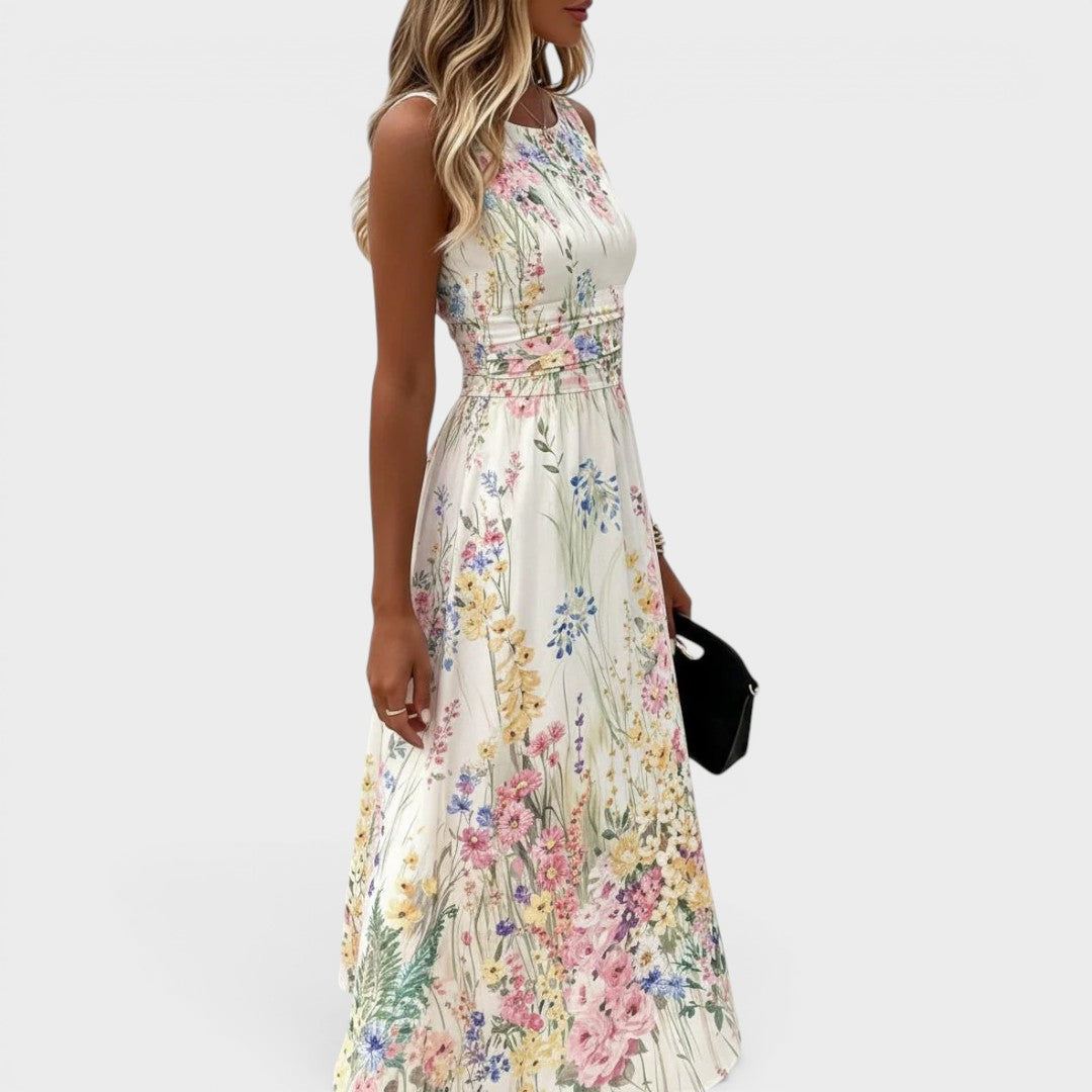 Paige | Robe Midi Fleurie Sans Manches