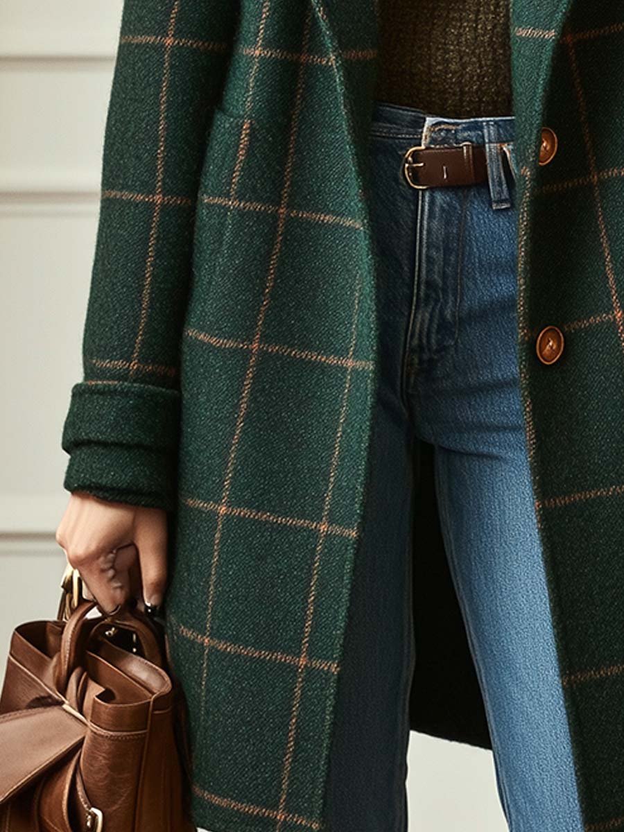 Élise | Manteau en Laine à Carreaux Classique